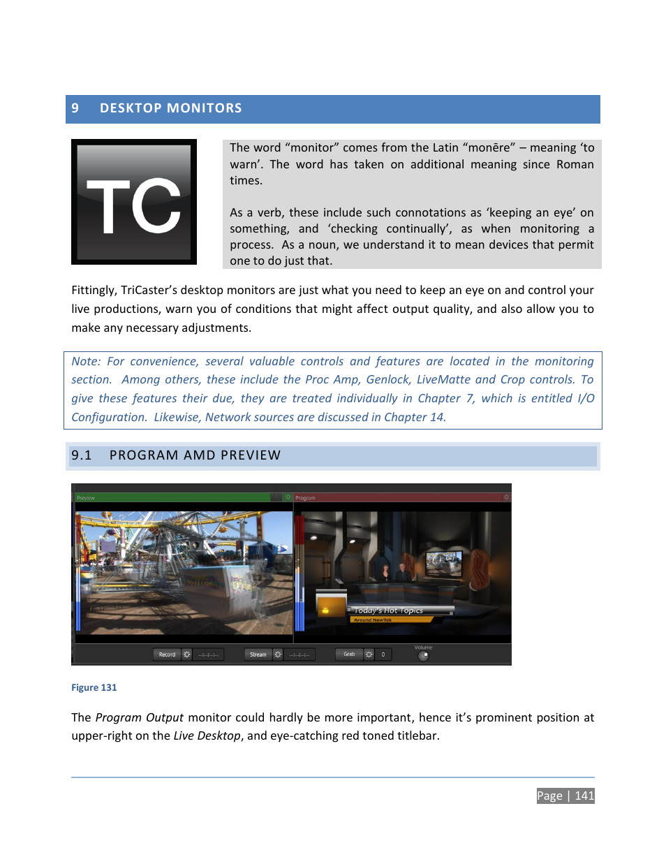 9 desktop monitors, 1 program amd preview, Desktop monitors | Program amd preview | NewTek TriCaster 300 User Manual | Page 157 / 328