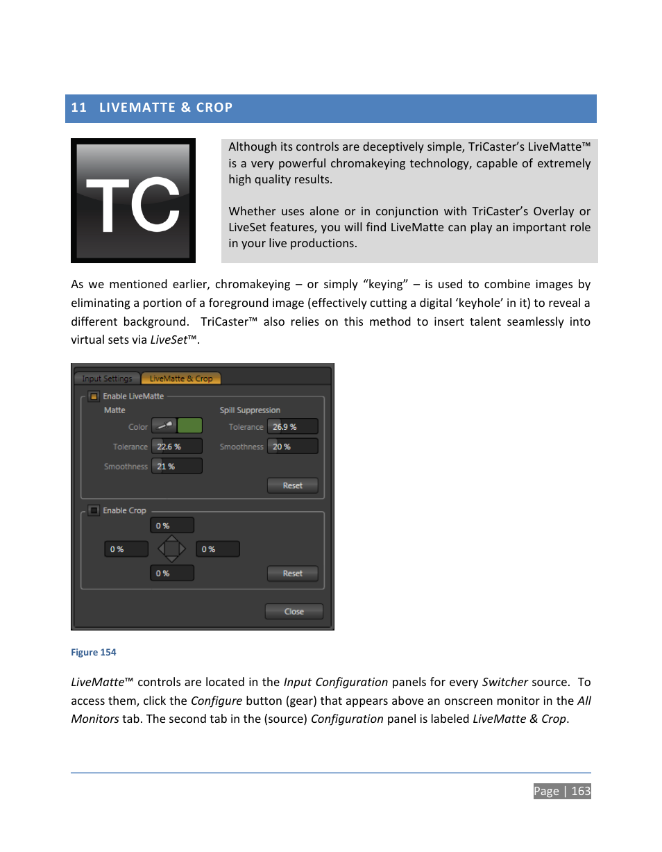 11 livematte & crop, Livematte & crop | NewTek TriCaster 300 User Manual | Page 179 / 328