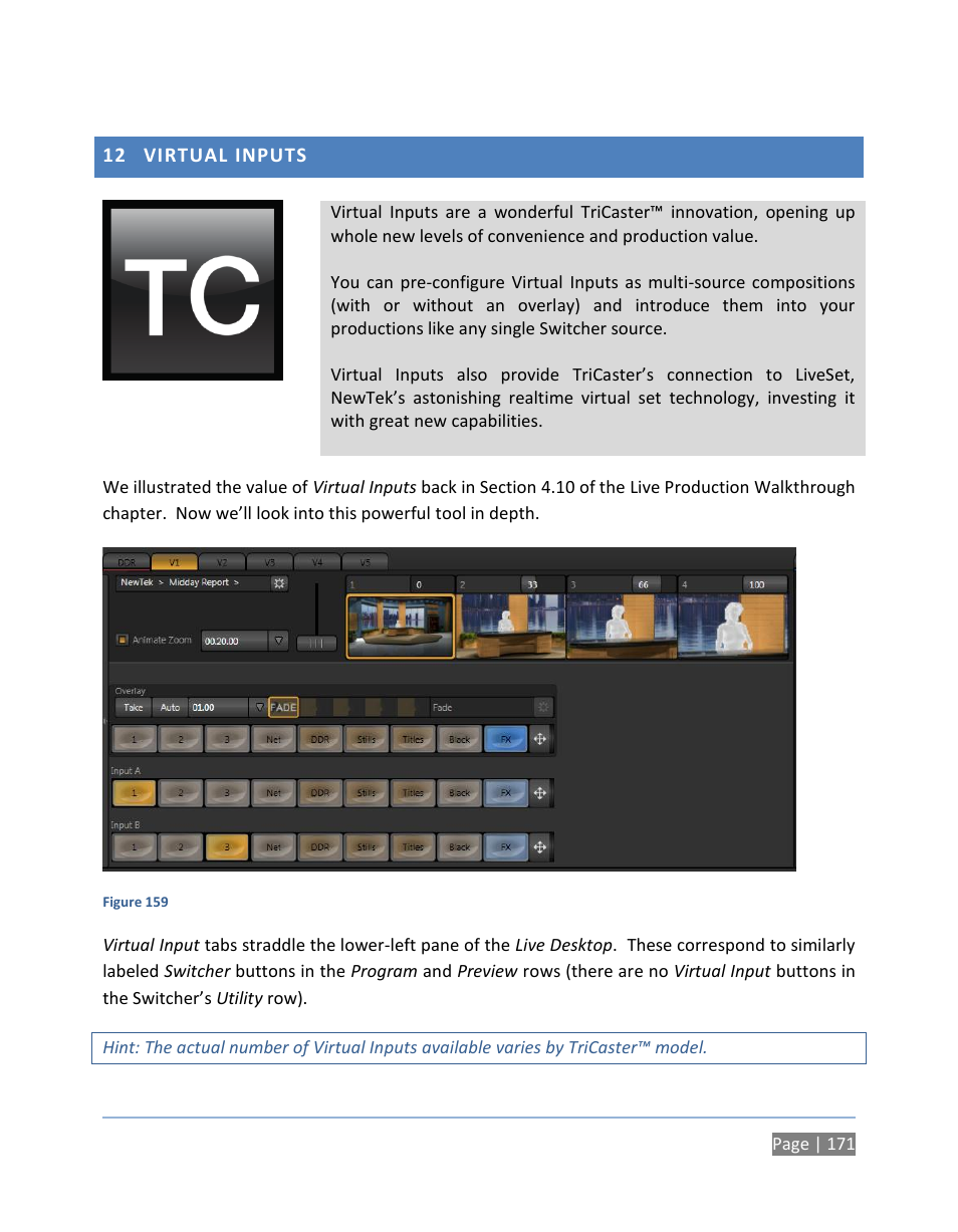 12 virtual inputs, Virtual inputs | NewTek TriCaster 300 User Manual | Page 187 / 328