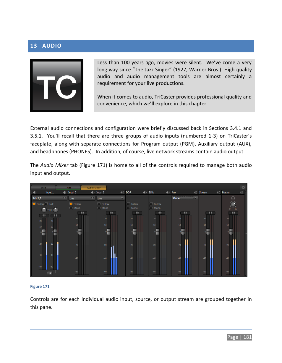 13 audio, Audio | NewTek TriCaster 300 User Manual | Page 197 / 328