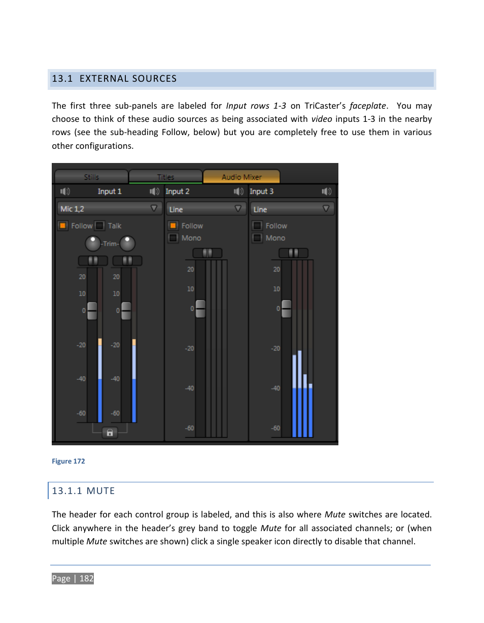 1 external sources, 1 mute, External sources | Mute | NewTek TriCaster 300 User Manual | Page 198 / 328