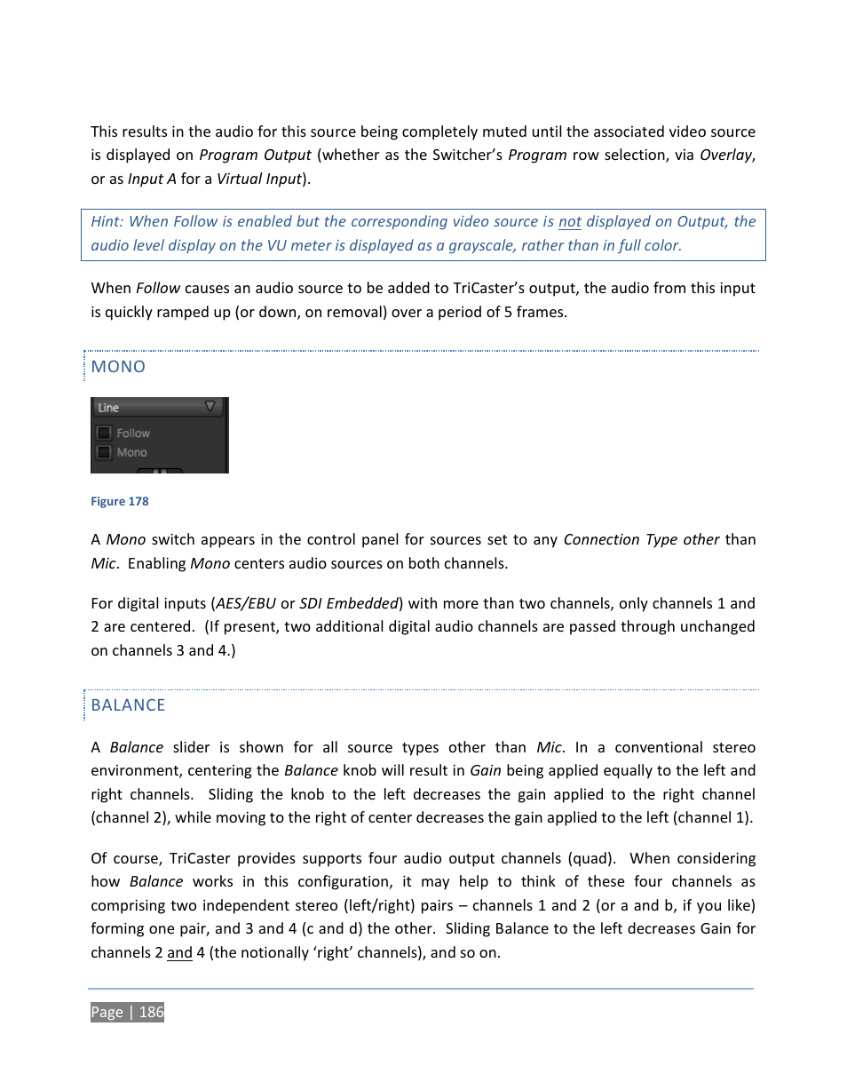 Mono, Balance | NewTek TriCaster 300 User Manual | Page 202 / 328