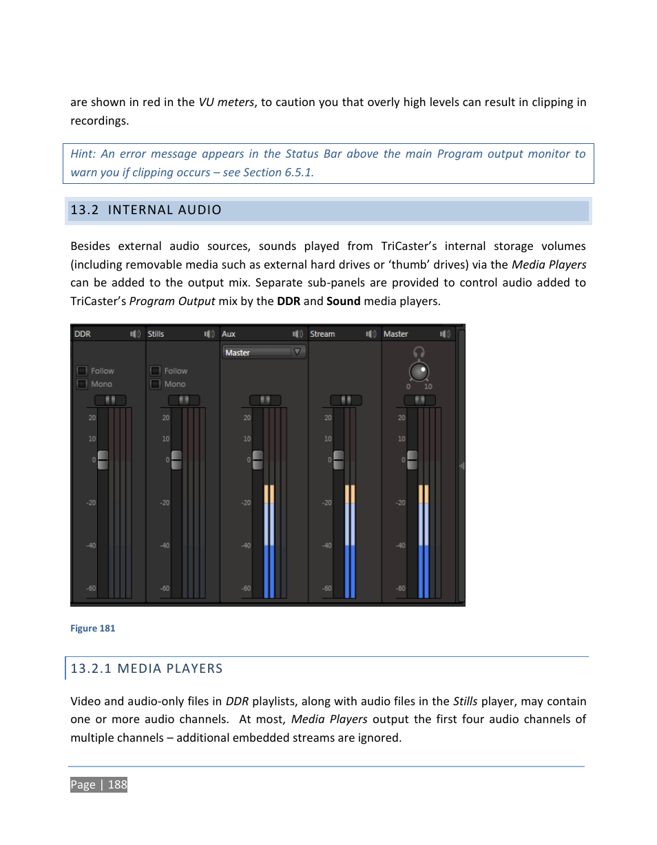 2 internal audio, 1 media players, Internal audio | Media players | NewTek TriCaster 300 User Manual | Page 204 / 328