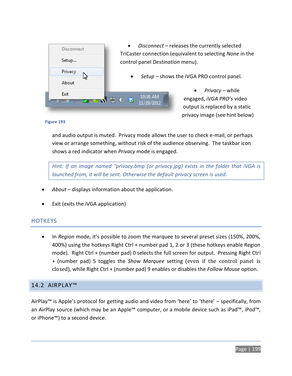 Hotkeys, 2 airplay, Airplay | NewTek TriCaster 300 User Manual | Page 215 / 328