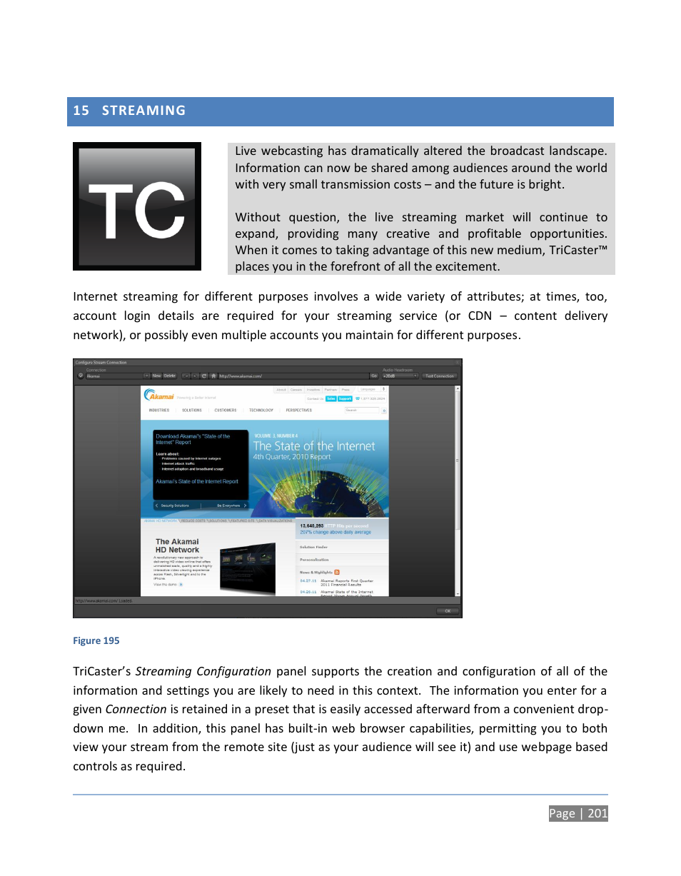 15 streaming, Streaming | NewTek TriCaster 300 User Manual | Page 217 / 328