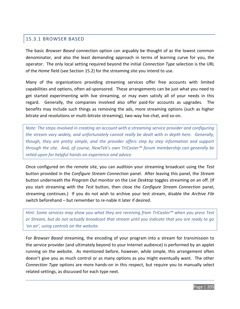 1 browser based, Browser based | NewTek TriCaster 300 User Manual | Page 221 / 328