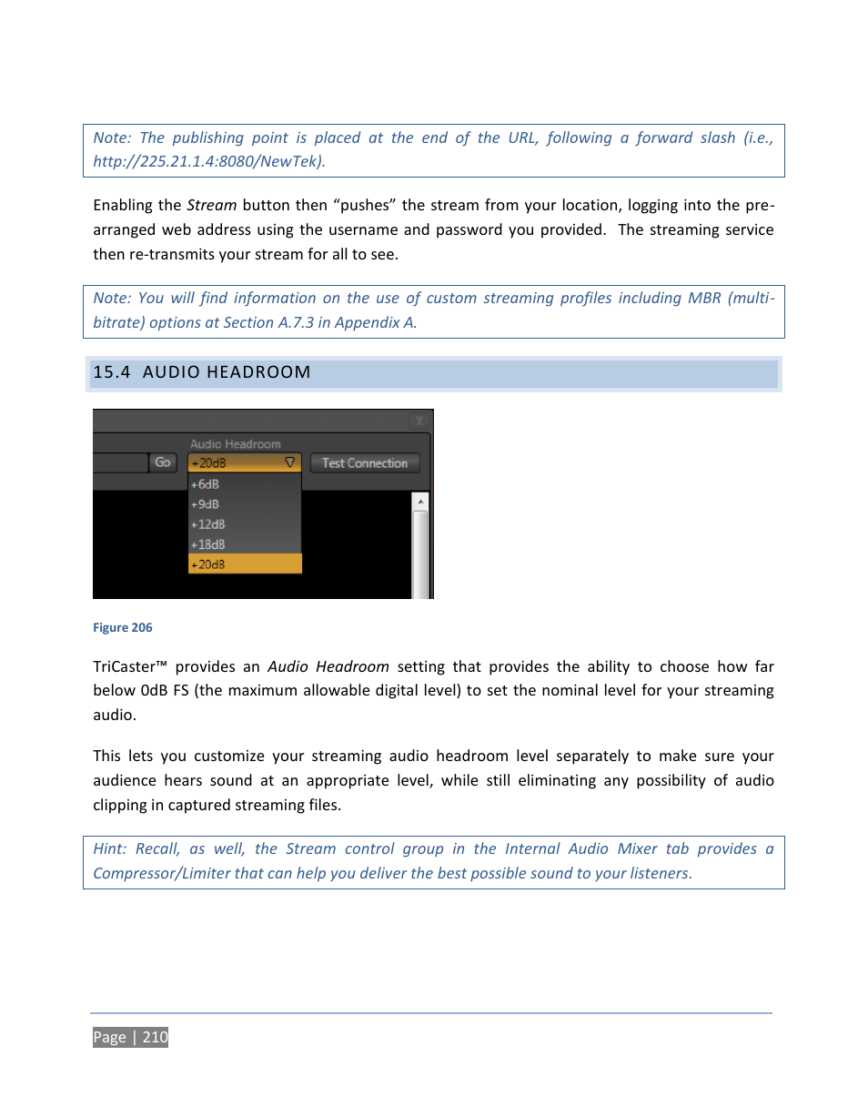 4 audio headroom, Audio headroom | NewTek TriCaster 300 User Manual | Page 226 / 328