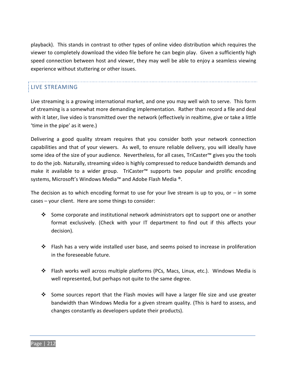 Live streaming | NewTek TriCaster 300 User Manual | Page 228 / 328