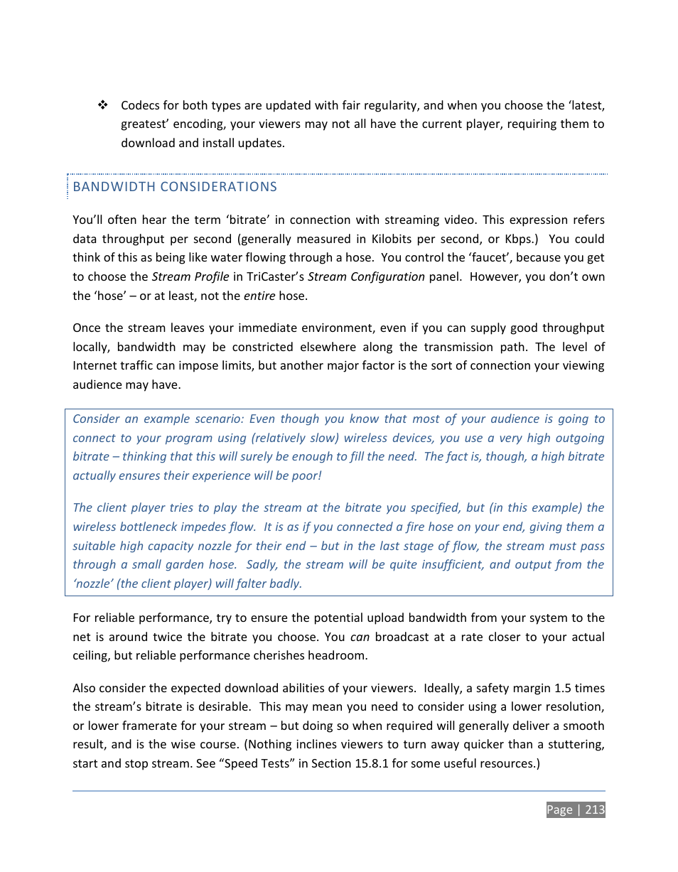 Bandwidth considerations | NewTek TriCaster 300 User Manual | Page 229 / 328