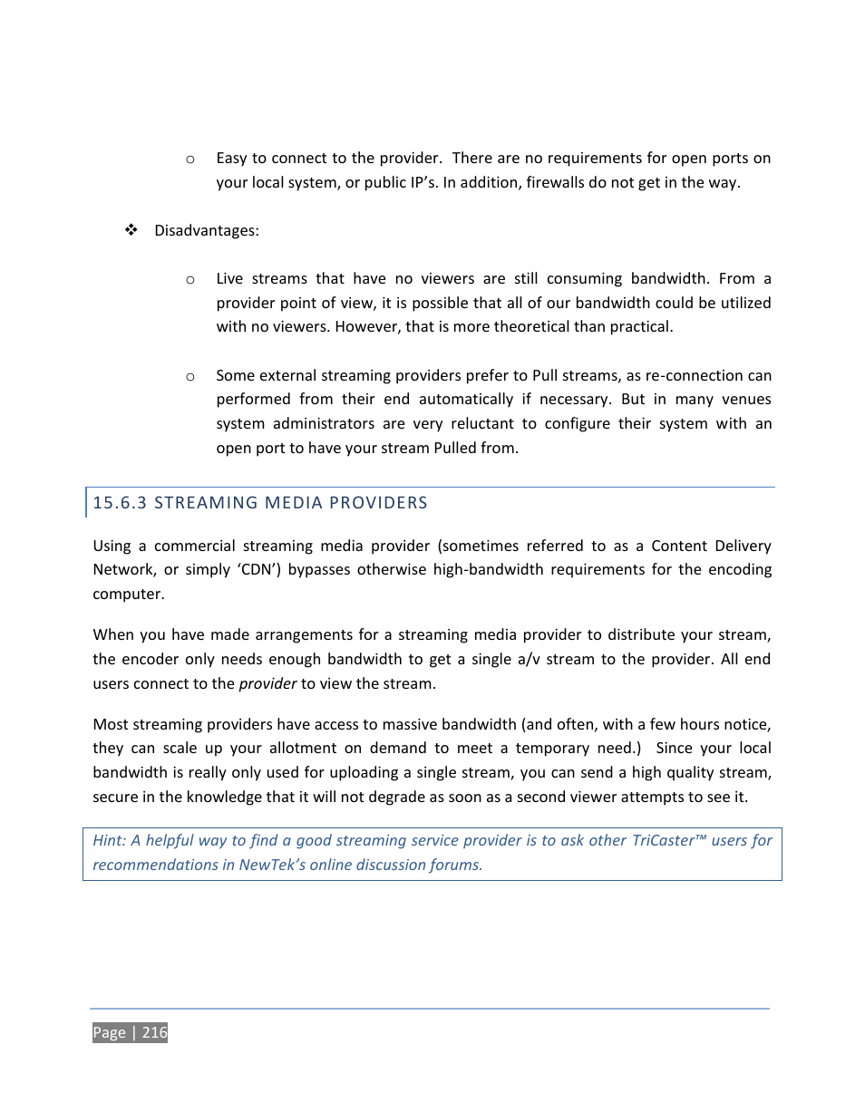 3 streaming media providers, Streaming media providers | NewTek TriCaster 300 User Manual | Page 232 / 328