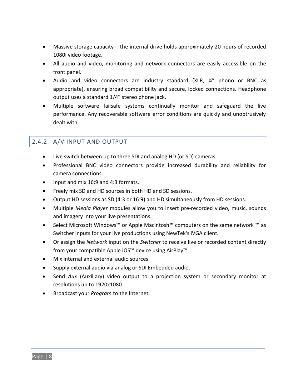 2 a/v input and output, A/v input and output | NewTek TriCaster 300 User Manual | Page 24 / 328