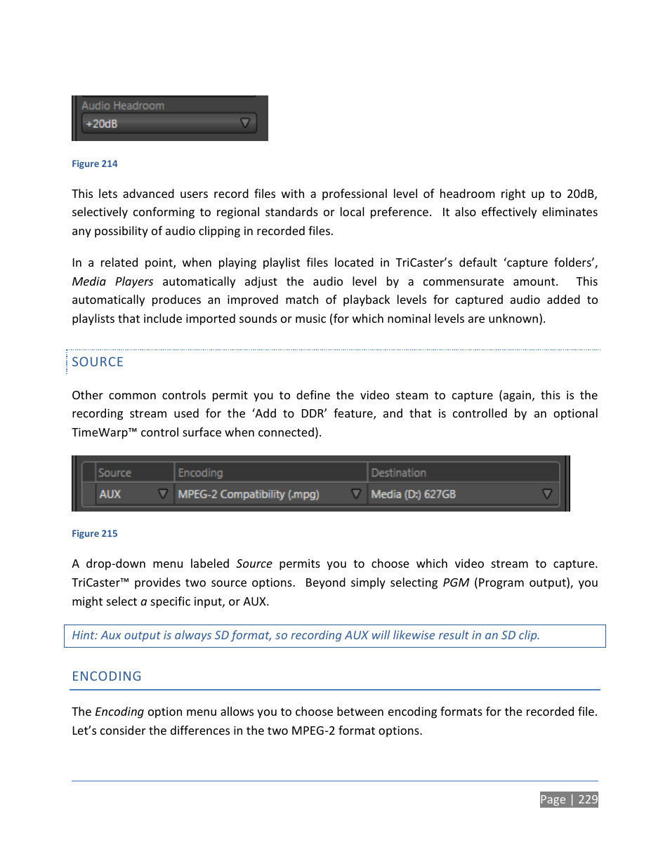 Source, Encoding | NewTek TriCaster 300 User Manual | Page 245 / 328