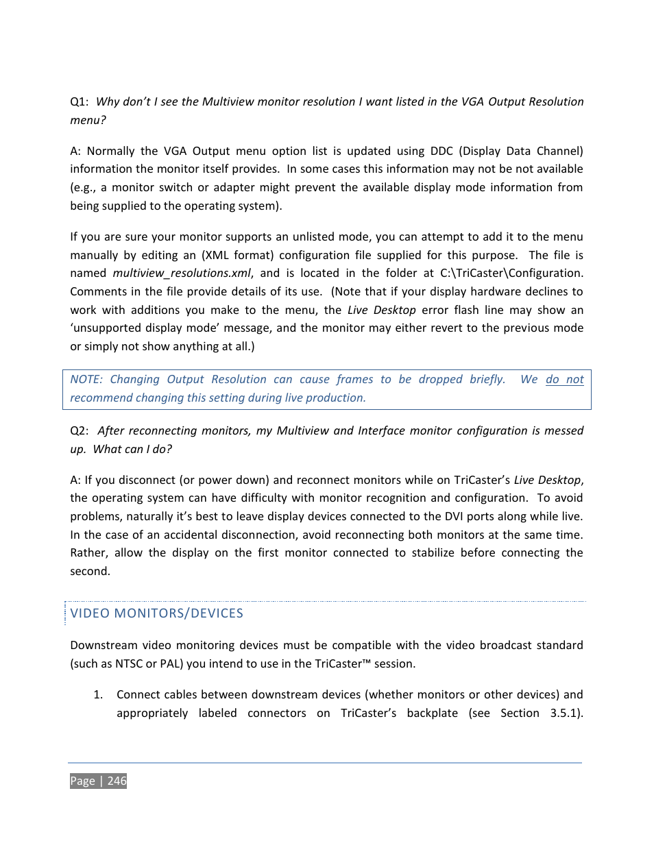 Video monitors/devices | NewTek TriCaster 300 User Manual | Page 262 / 328