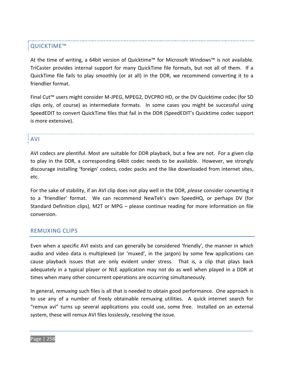 Quicktime, Remuxing clips | NewTek TriCaster 300 User Manual | Page 274 / 328