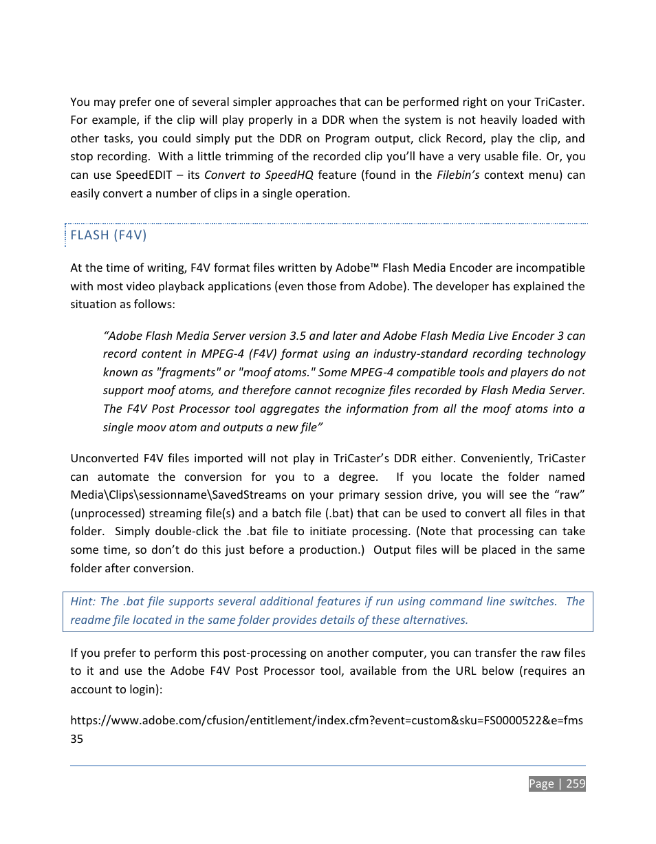 Flash (f4v) | NewTek TriCaster 300 User Manual | Page 275 / 328