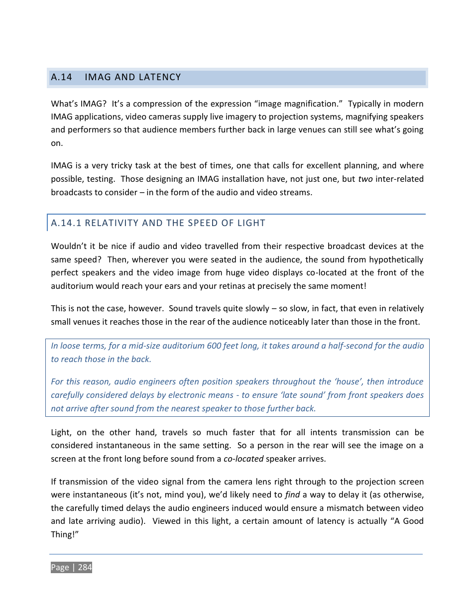 A.14 imag and latency, A.14.1 relativity and the speed of light, A.14 | Imag and latency, A.14.1, Relativity and the speed of light | NewTek TriCaster 300 User Manual | Page 300 / 328