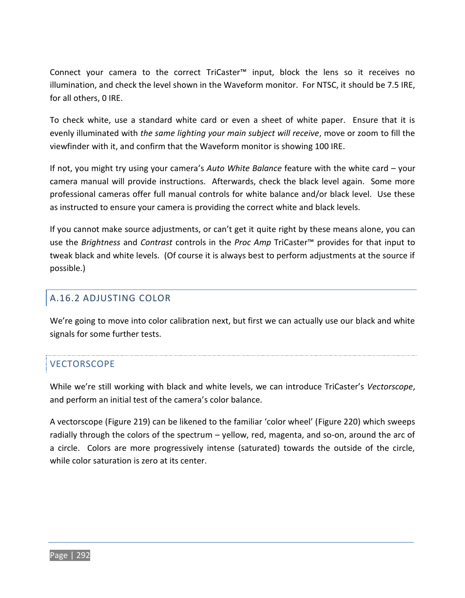 A.16.2 adjusting color, Vectorscope, A.16.2 | Adjusting color | NewTek TriCaster 300 User Manual | Page 308 / 328