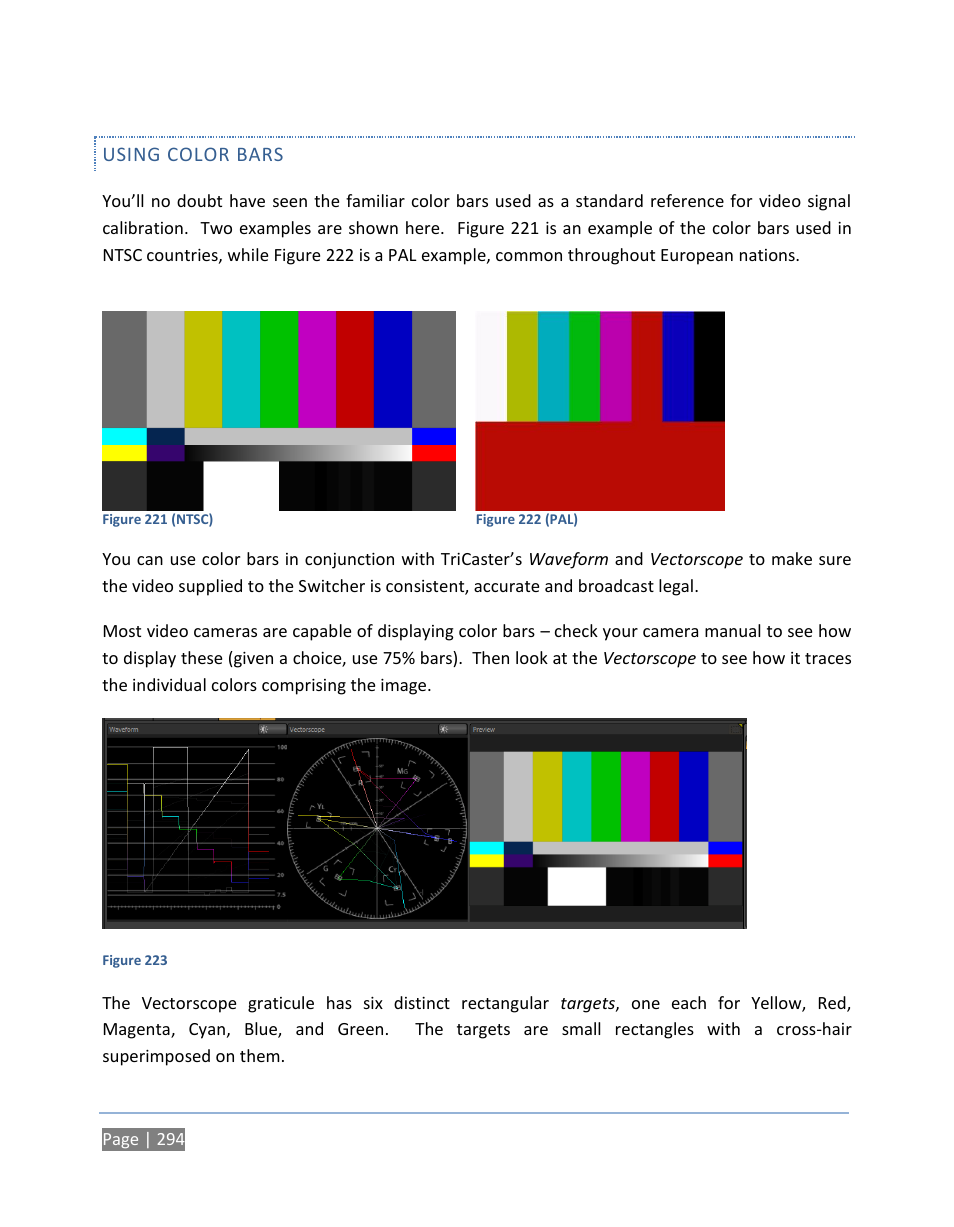 Using color bars | NewTek TriCaster 300 User Manual | Page 310 / 328