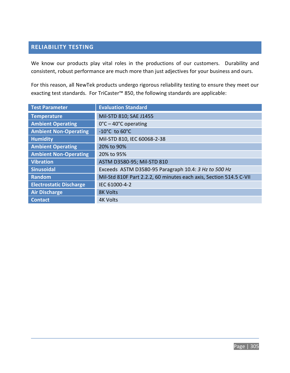 Reliability testing | NewTek TriCaster 300 User Manual | Page 321 / 328