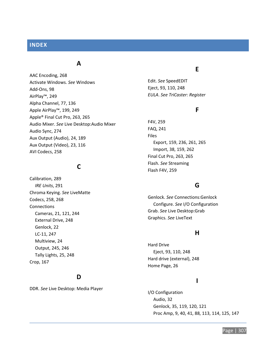 Index | NewTek TriCaster 300 User Manual | Page 323 / 328