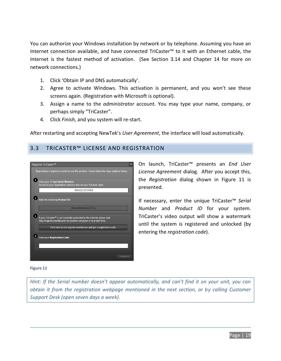 3 tricaster™ license and registration, Tricaster™ license and registration | NewTek TriCaster 300 User Manual | Page 35 / 328