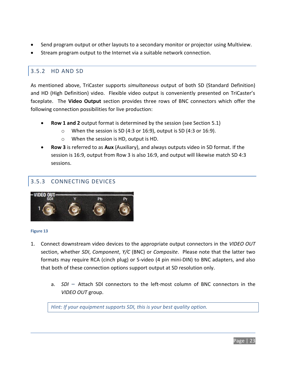 2 hd and sd, 3 connecting devices, Hd and sd | Connecting devices | NewTek TriCaster 300 User Manual | Page 39 / 328