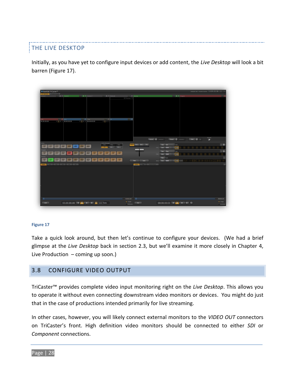 The live desktop, 8 configure video output, Configure video output | NewTek TriCaster 300 User Manual | Page 44 / 328