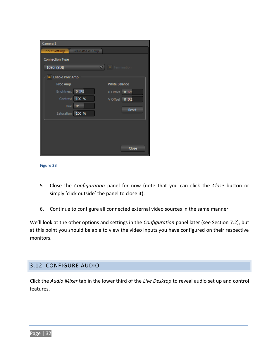 12 configure audio, Configure audio | NewTek TriCaster 300 User Manual | Page 48 / 328