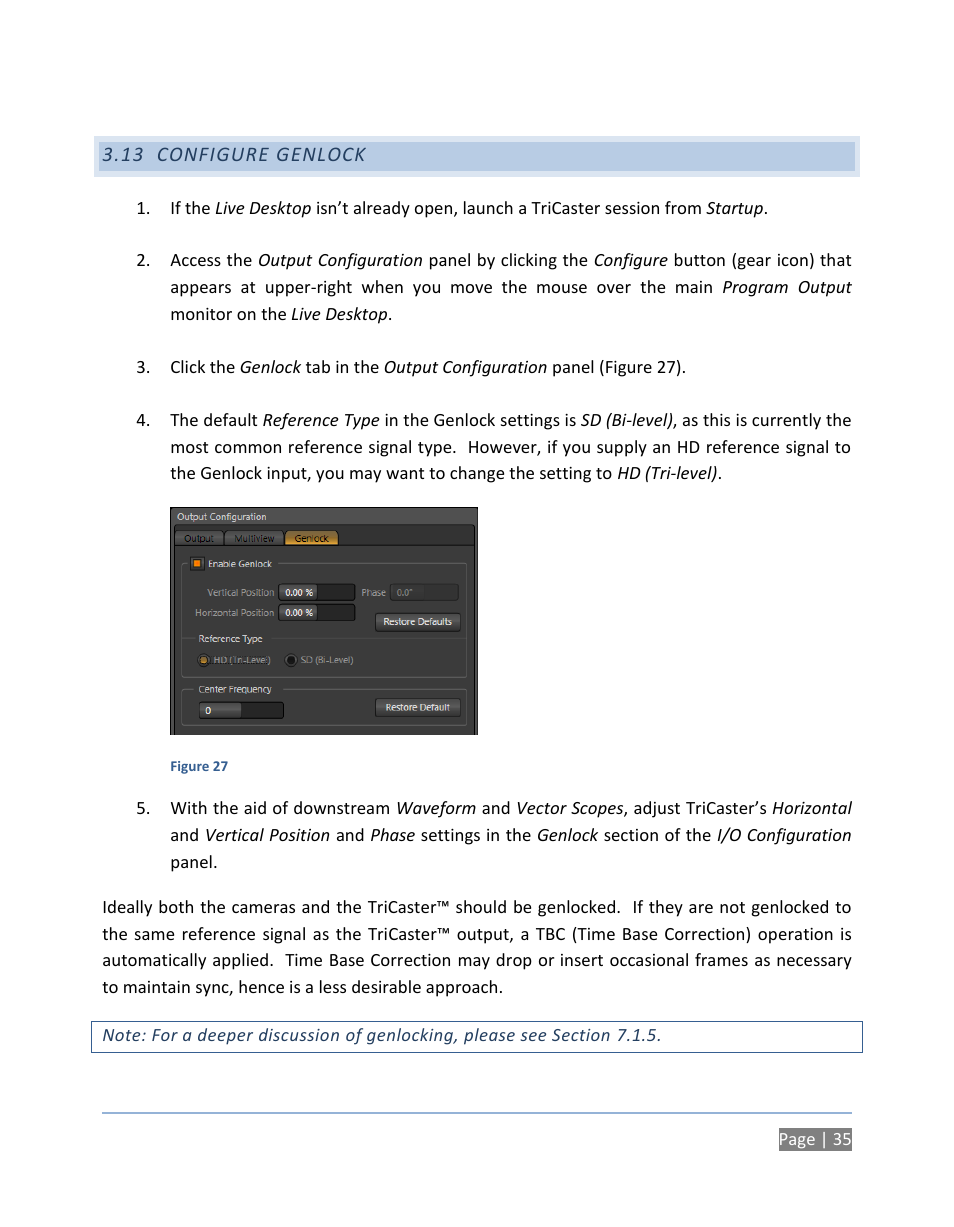 13 configure genlock, Configure genlock | NewTek TriCaster 300 User Manual | Page 51 / 328