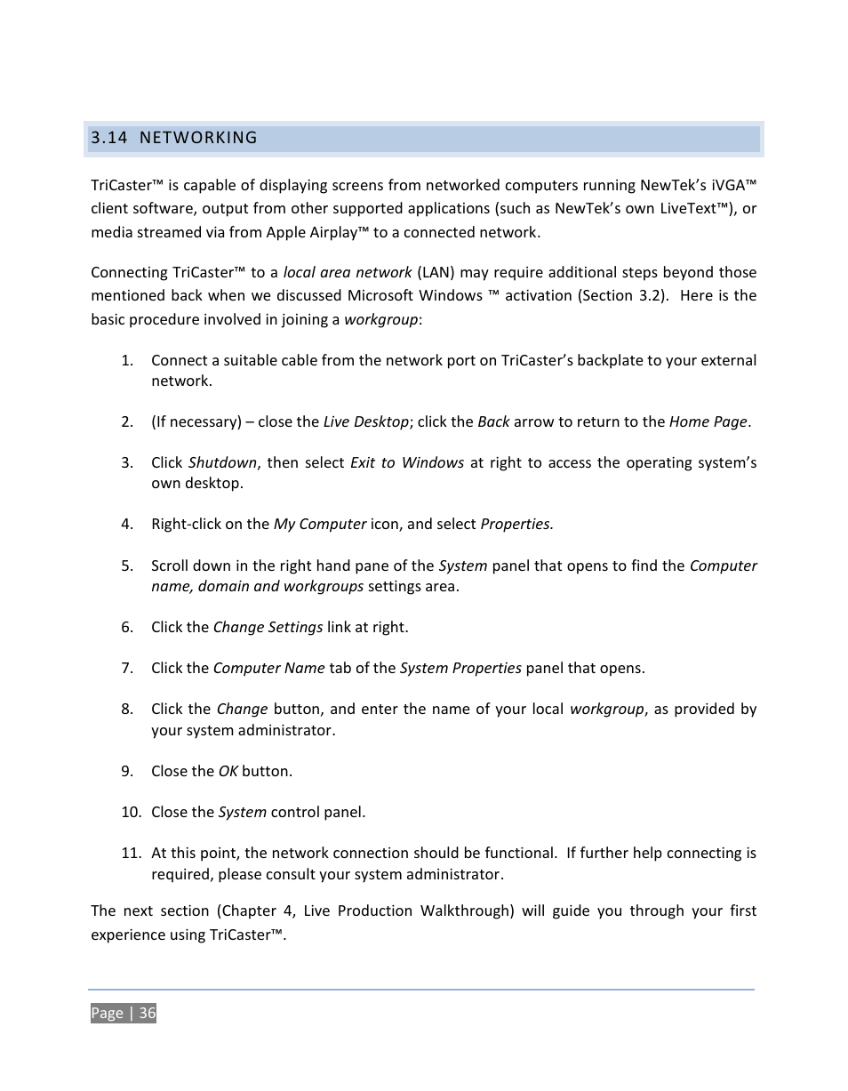 14 networking, Networking | NewTek TriCaster 300 User Manual | Page 52 / 328