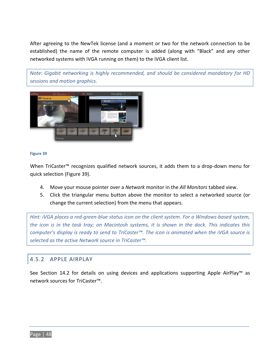 2 apple airplay, Apple airplay | NewTek TriCaster 300 User Manual | Page 64 / 328