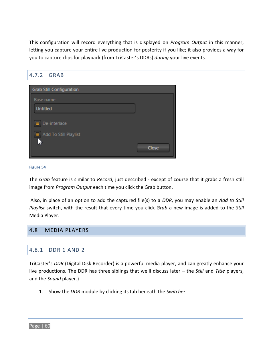 2 grab, 8 media players, 1 ddr 1 and 2 | Grab, Media players, Ddr 1 and 2 | NewTek TriCaster 300 User Manual | Page 76 / 328