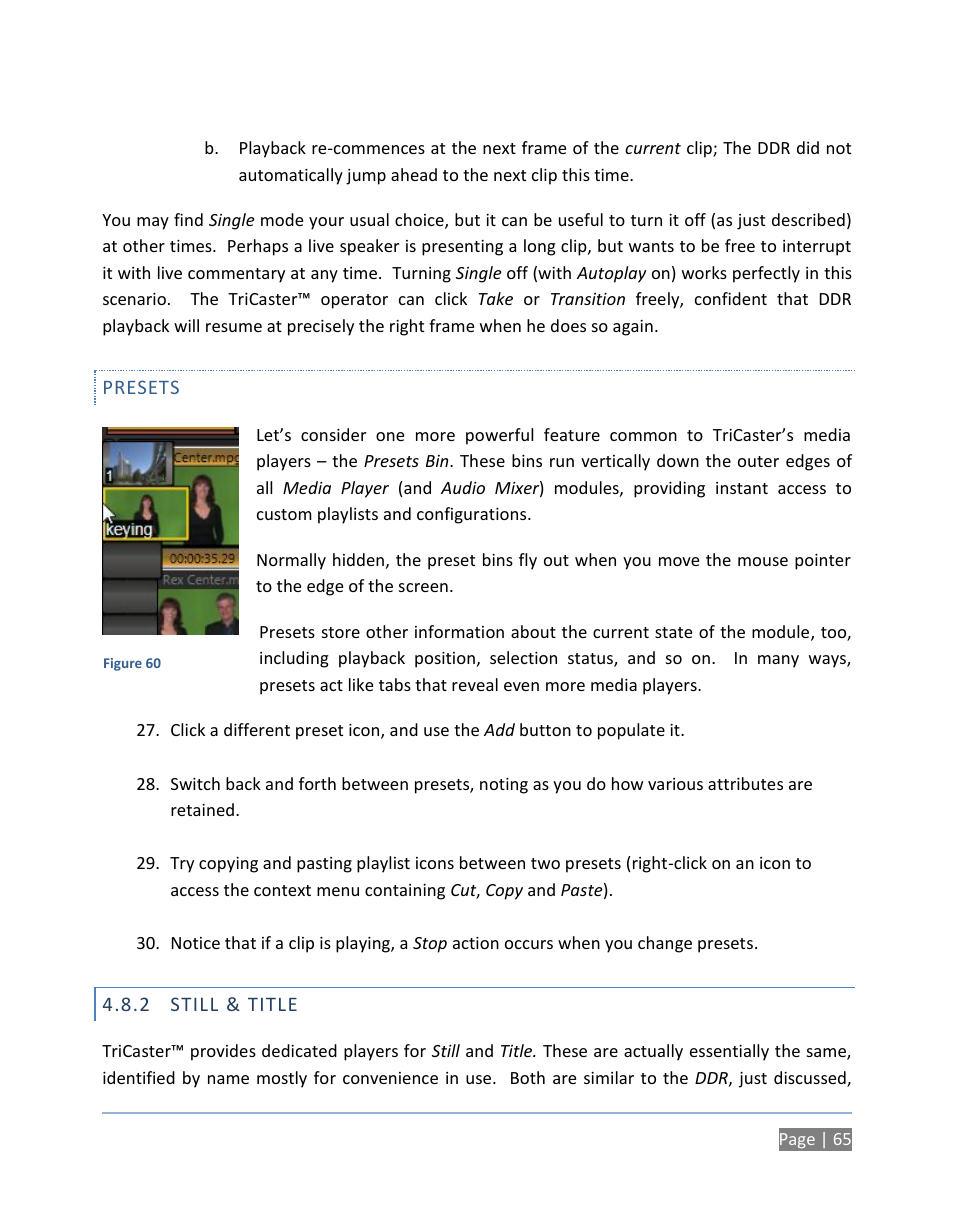 Presets, 2 still & title, Still & title | NewTek TriCaster 300 User Manual | Page 81 / 328