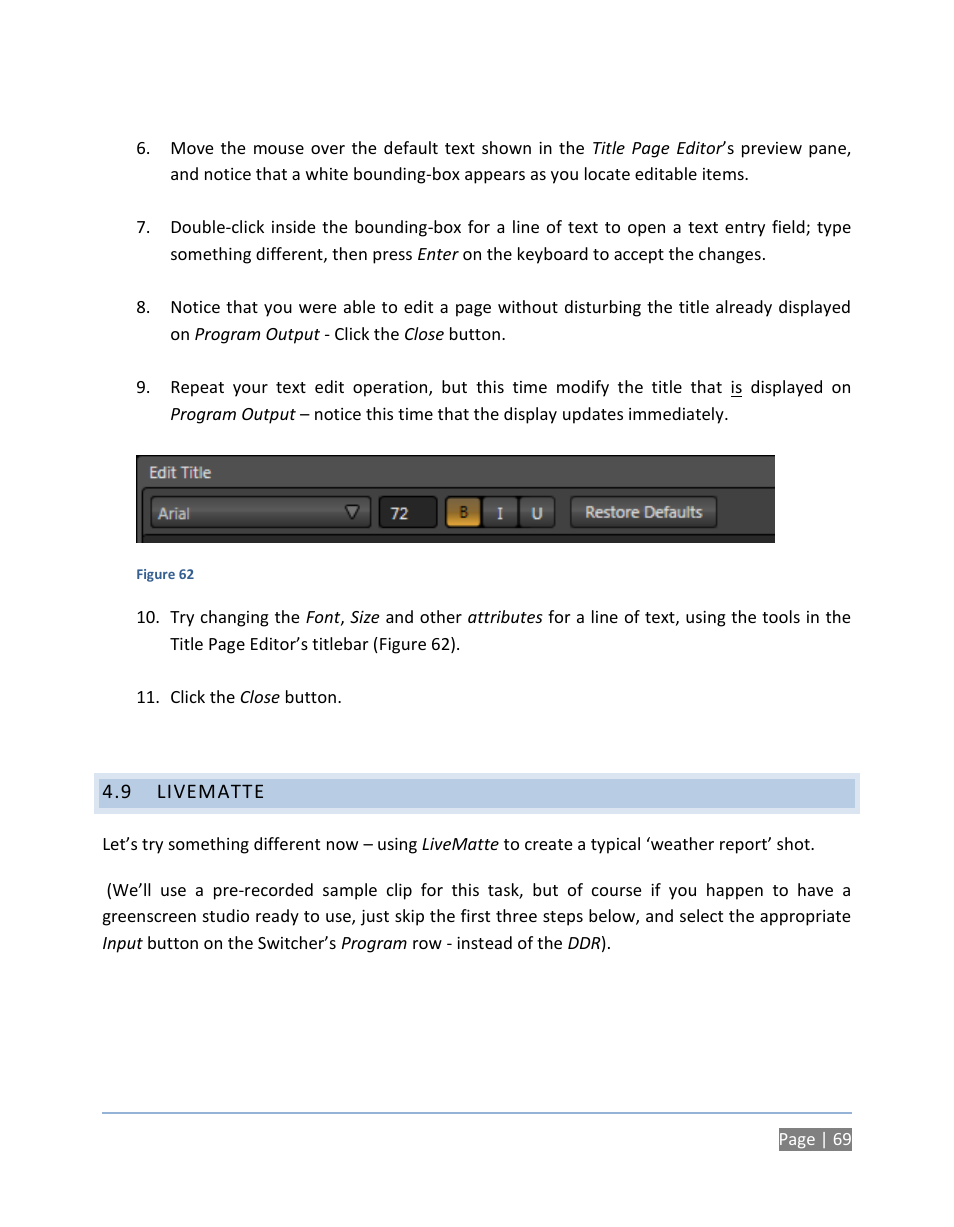 9 livematte, Livematte | NewTek TriCaster 300 User Manual | Page 85 / 328