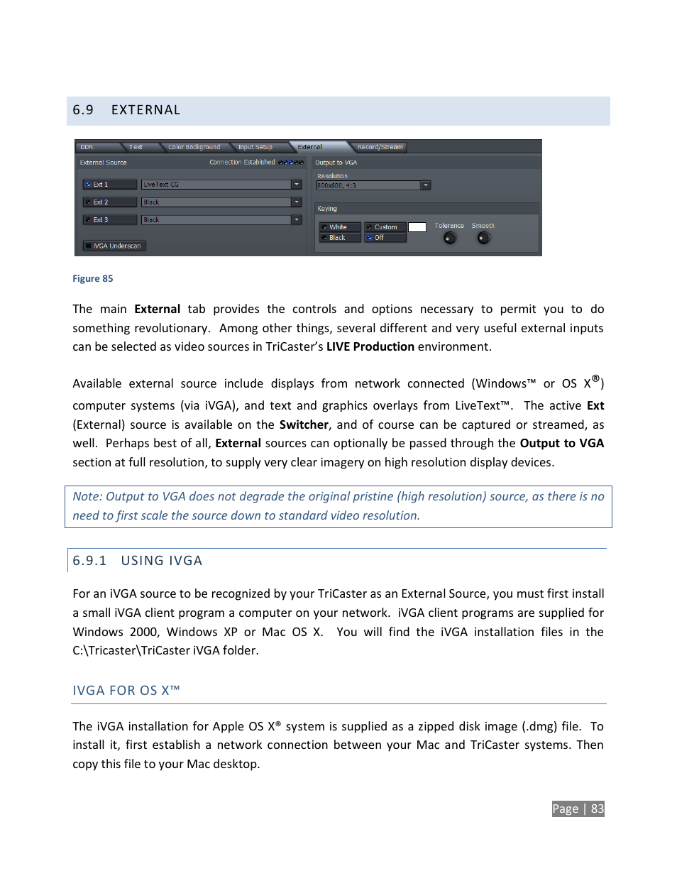 External, Using ivga | NewTek TriCaster Studio User Manual | Page 103 / 298