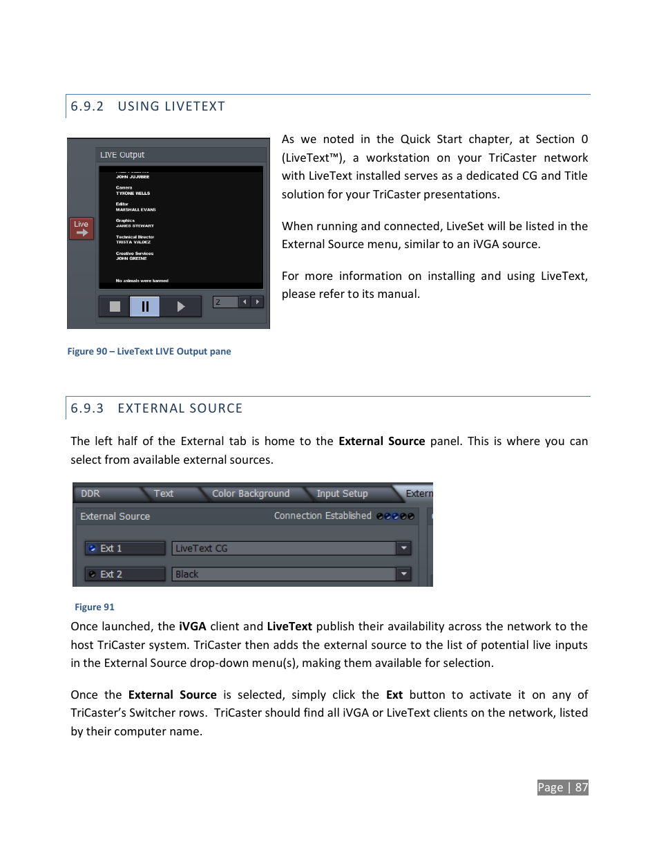 Using livetext, External source | NewTek TriCaster Studio User Manual | Page 107 / 298