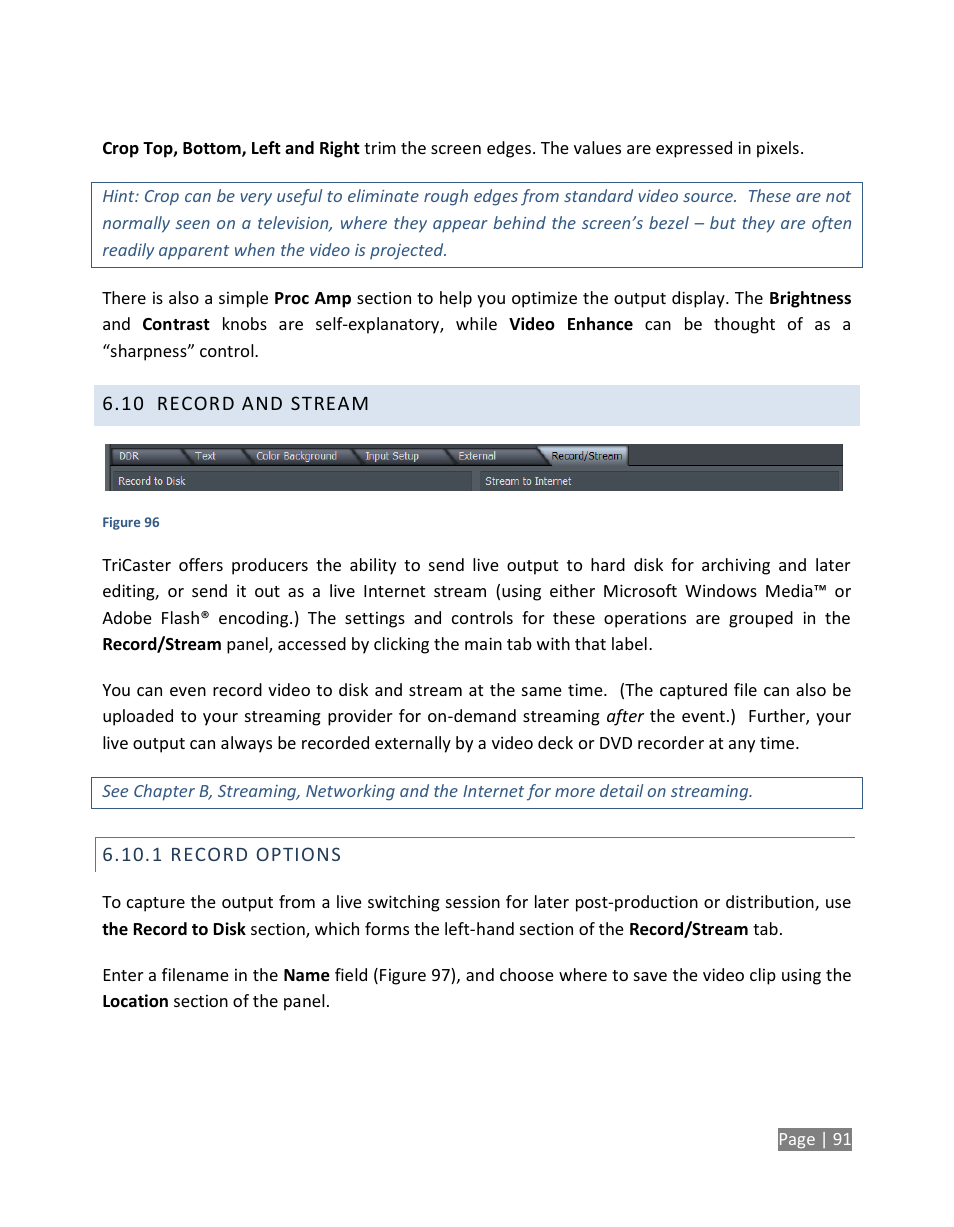 Record and stream, Record options | NewTek TriCaster Studio User Manual | Page 111 / 298