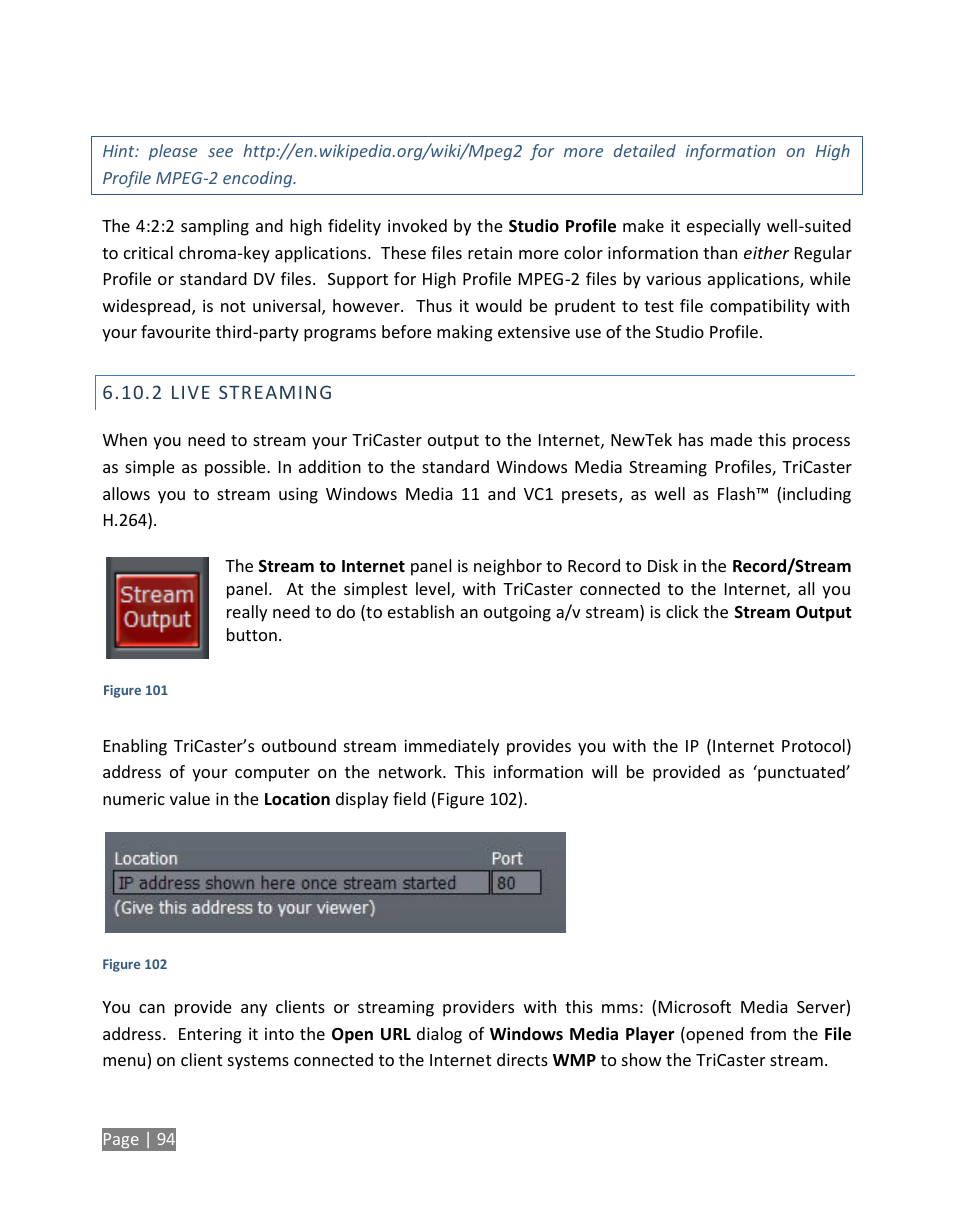 Live streaming | NewTek TriCaster Studio User Manual | Page 114 / 298