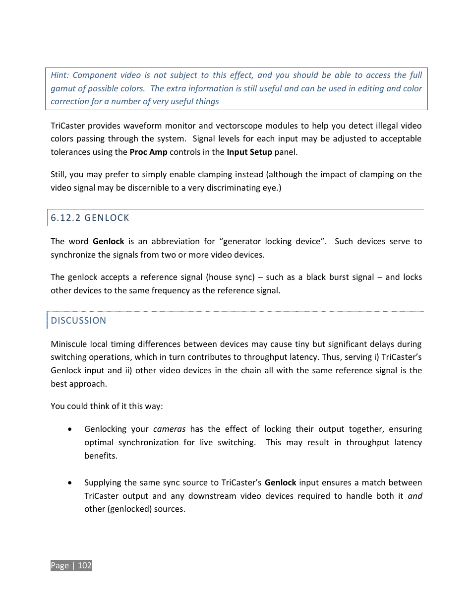 Genlock | NewTek TriCaster Studio User Manual | Page 122 / 298