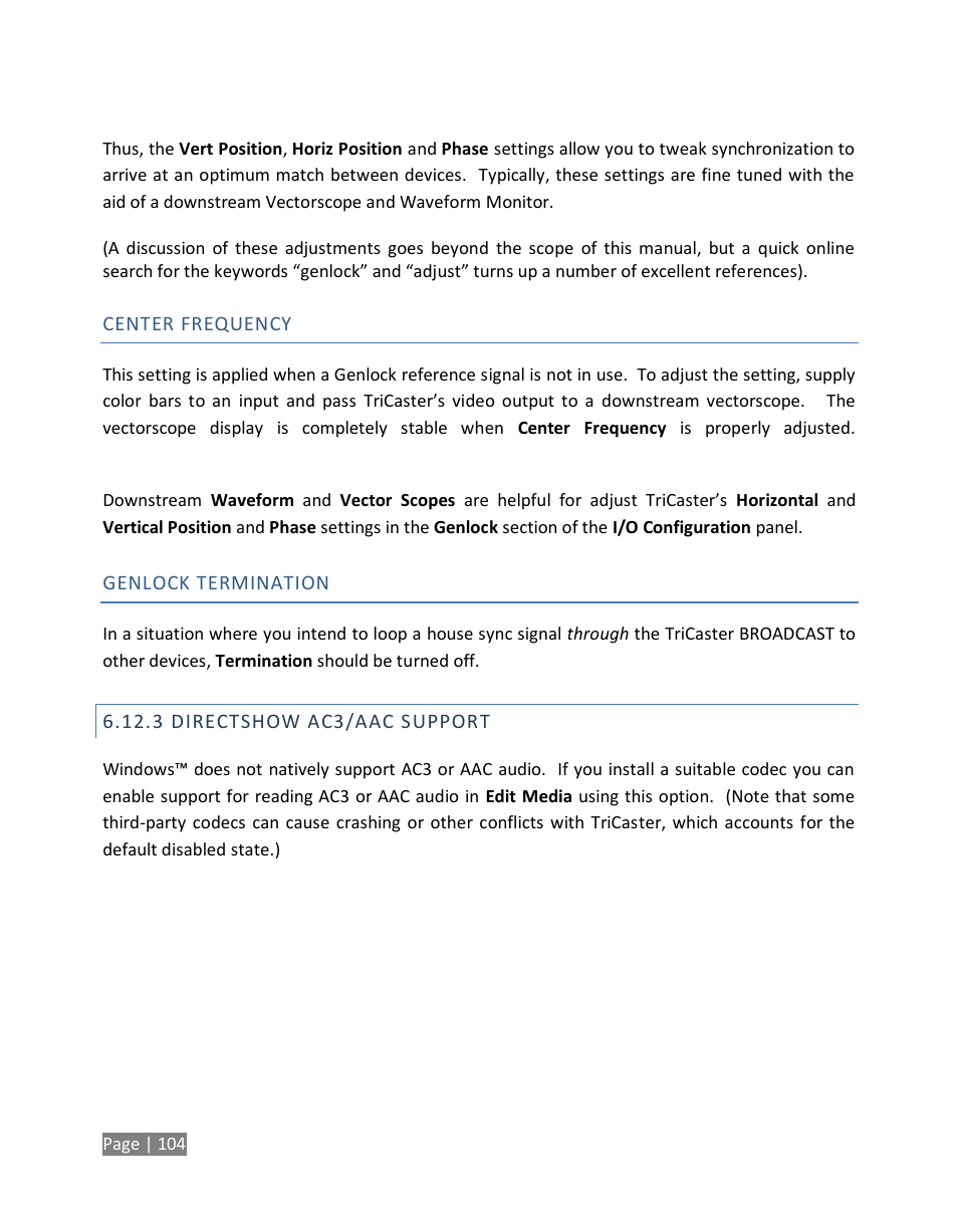 Directshow ac3/aac support | NewTek TriCaster Studio User Manual | Page 124 / 298