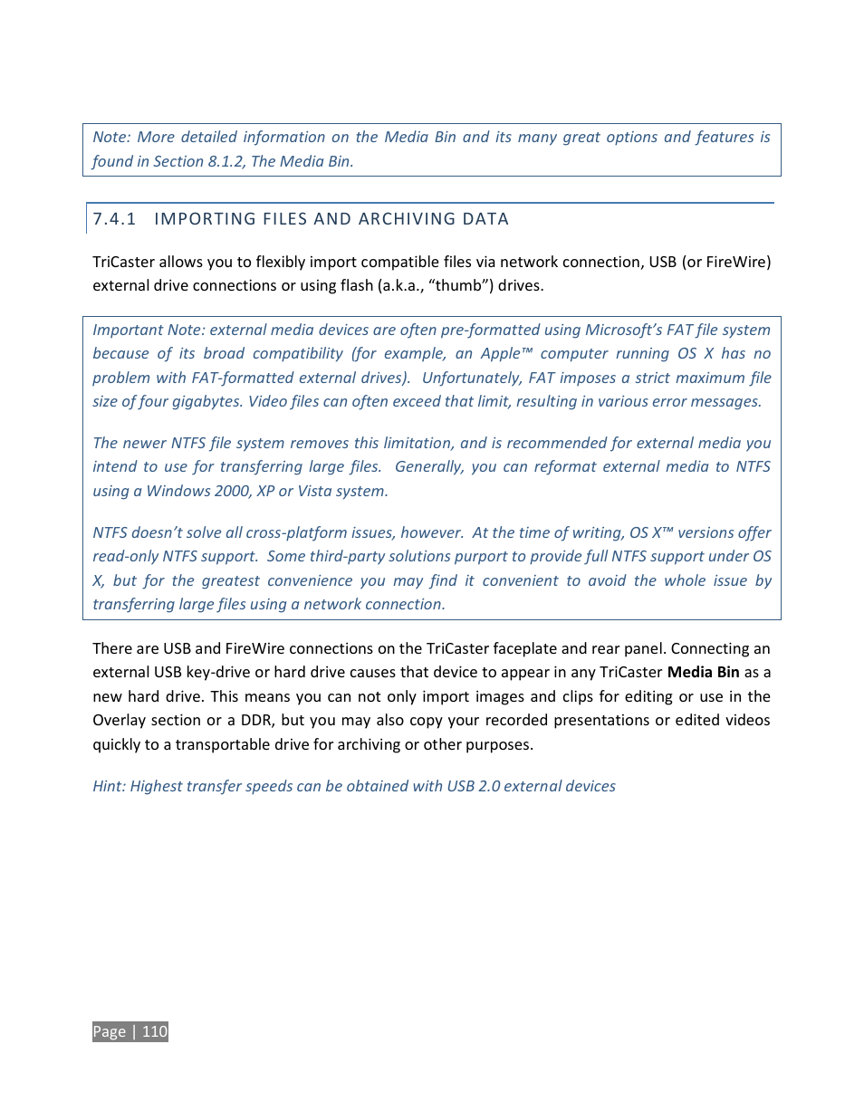 Importing files and archiving data | NewTek TriCaster Studio User Manual | Page 130 / 298