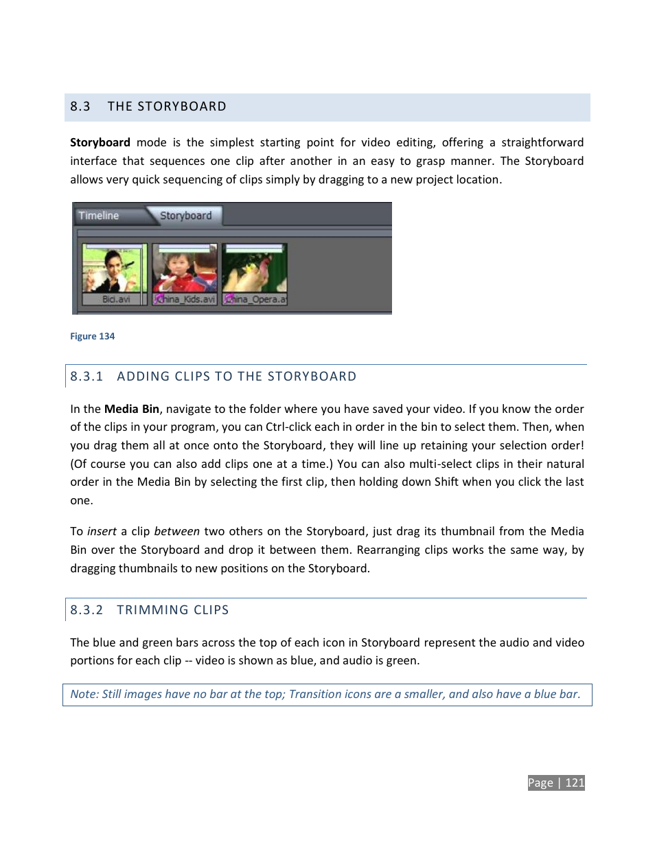 The storyboard, Adding clips to the storyboard, Trimming clips | NewTek TriCaster Studio User Manual | Page 141 / 298