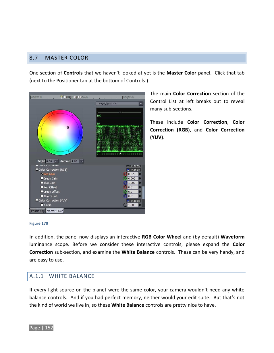 Master color, A.1.1, White balance | NewTek TriCaster Studio User Manual | Page 172 / 298