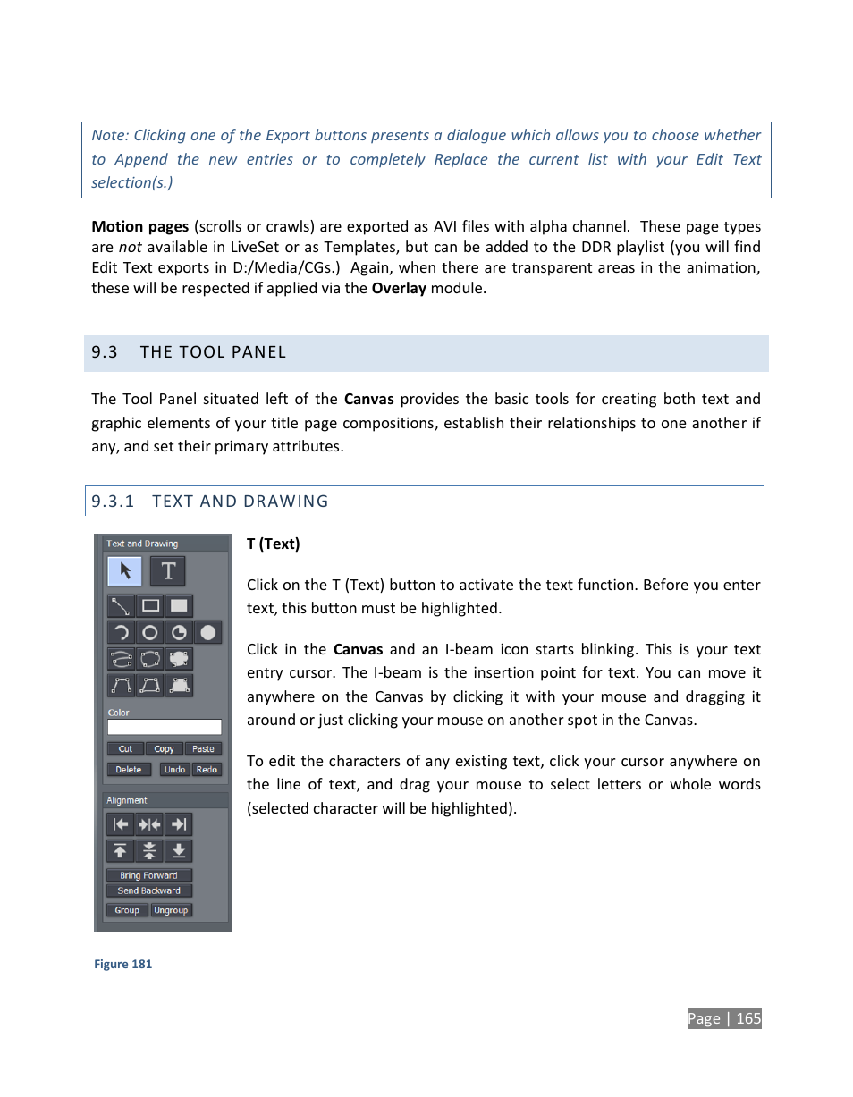 The tool panel, Text and drawing | NewTek TriCaster Studio User Manual | Page 185 / 298