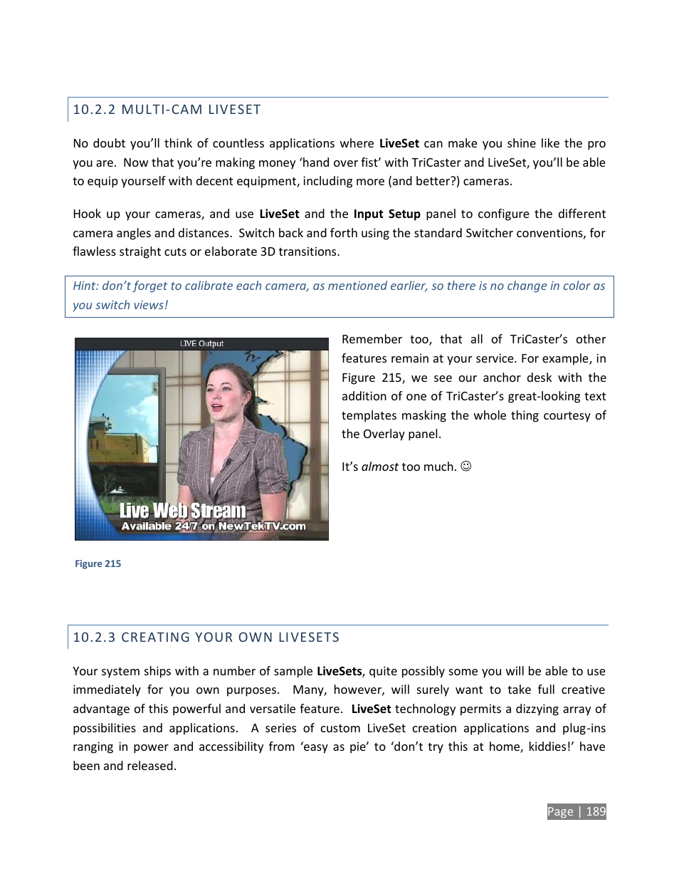 Multi-cam liveset, Creating your own livesets | NewTek TriCaster Studio User Manual | Page 209 / 298
