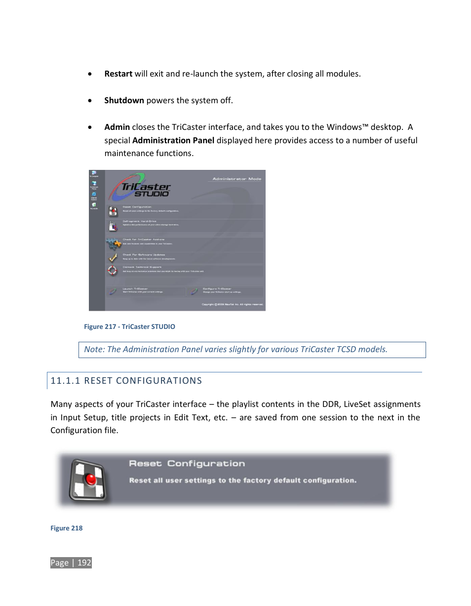 Reset configurations | NewTek TriCaster Studio User Manual | Page 212 / 298