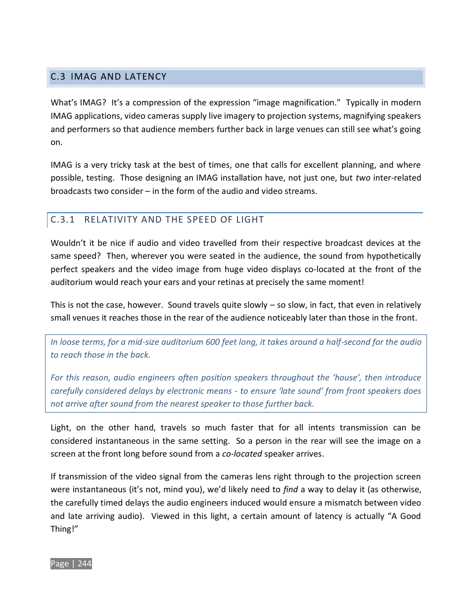 Imag and latency, C.3.1, Relativity and the speed of light | NewTek TriCaster Studio User Manual | Page 264 / 298