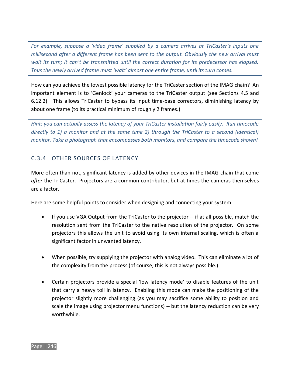 C.3.4, Other sources of latency | NewTek TriCaster Studio User Manual | Page 266 / 298