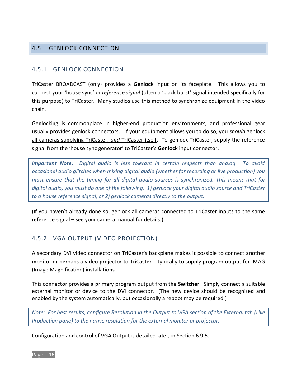 Genlock connection, Vga output (video projection) | NewTek TriCaster Studio User Manual | Page 36 / 298