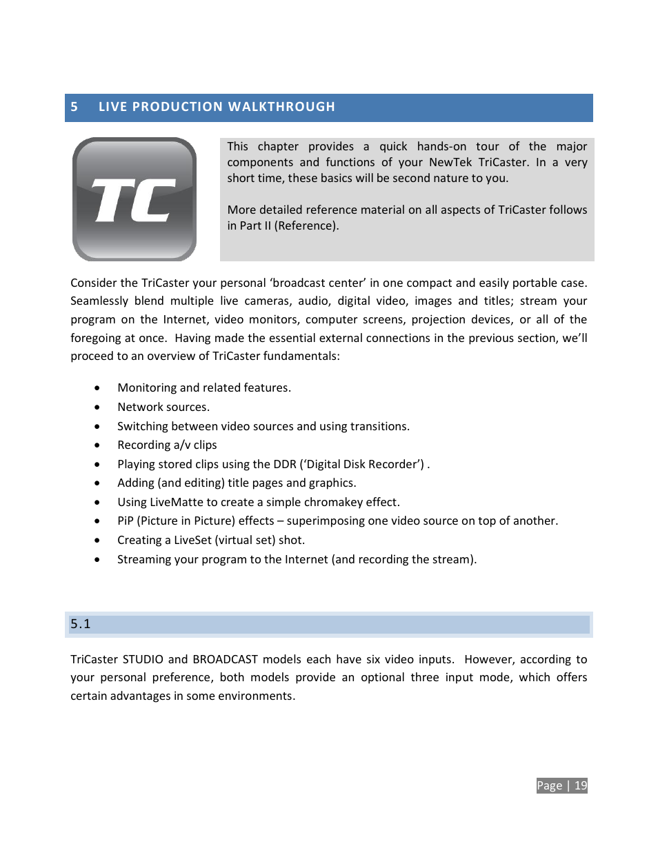 Live production walkthrough, Product mode options | NewTek TriCaster Studio User Manual | Page 39 / 298